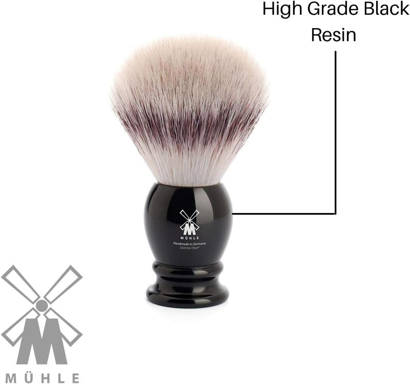 MÜHLE Classic Shaving Brush with Silvertip Fibre Bristles and Black Resin Handle - Image 3